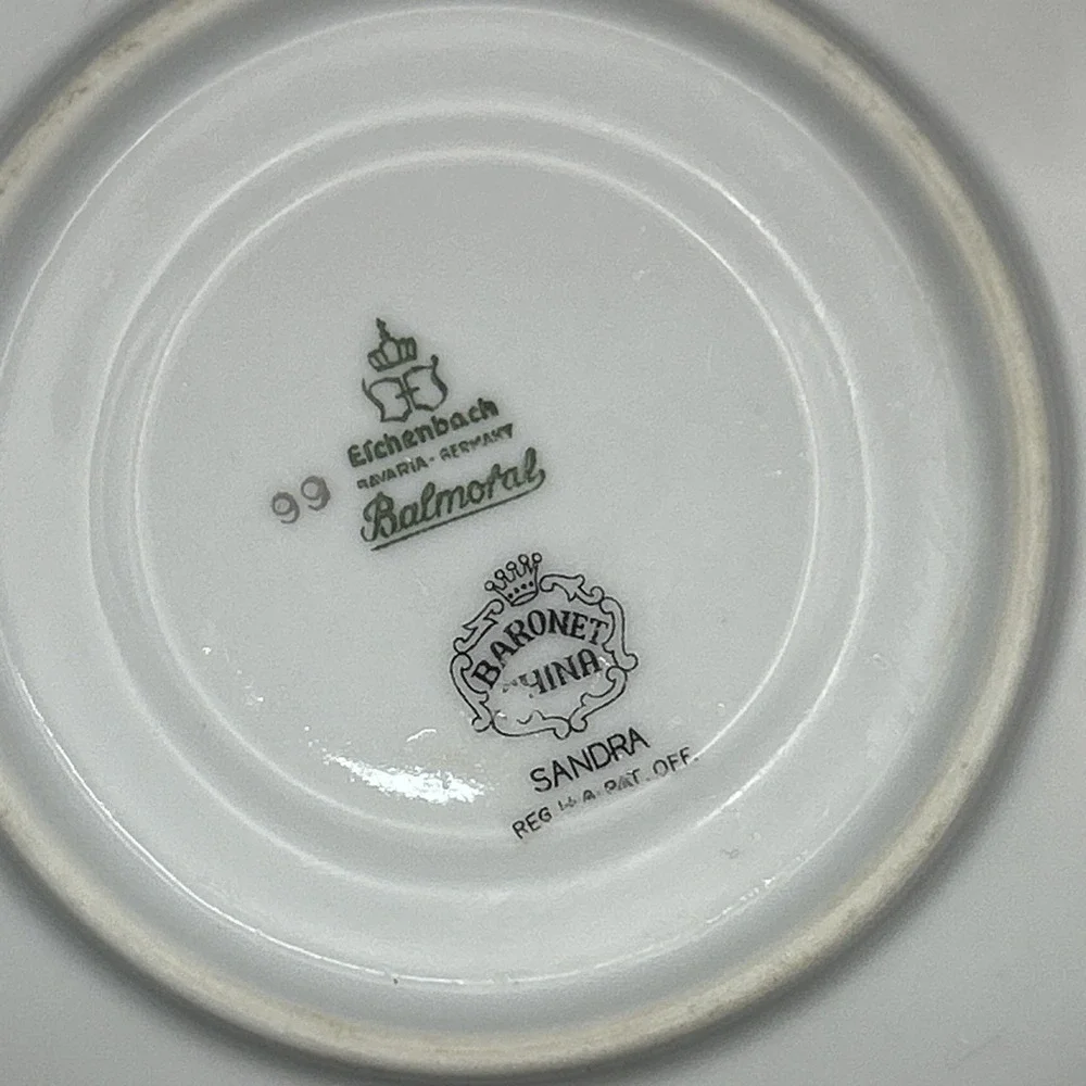 Vintage Baronet Floral Porcelain Tea Cup and Saucer Set With Silver Trim Japan